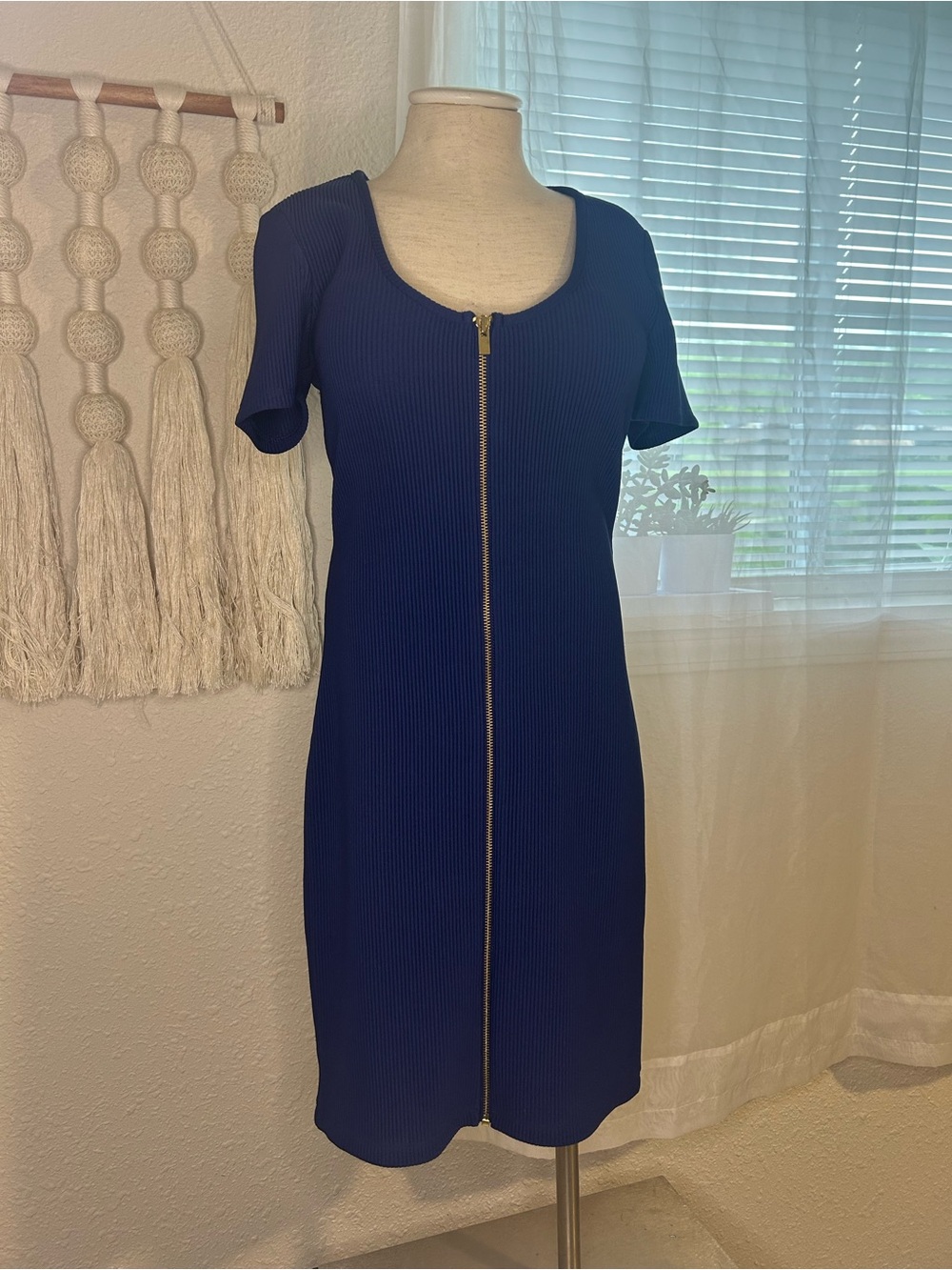 Express Ribbed Zip-Front Midi Dress - Royal Blue